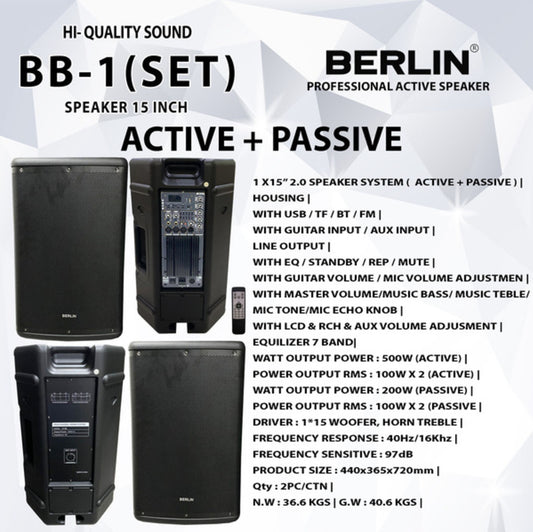 BB-1 (SET) SPEAKER 15 INCH Active + Passive