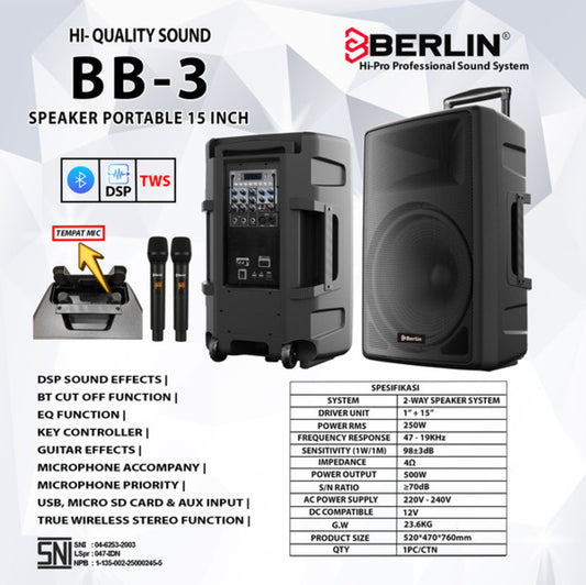 BB-3 SPEAKER PORTABLE 15 INCH